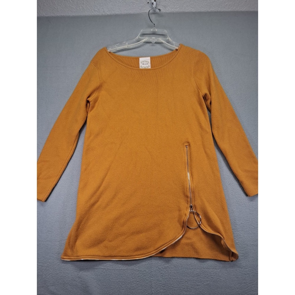 Tlew de Lis Women Mustard Yellow Zip Up Blouse Long Sleeve Size Small
